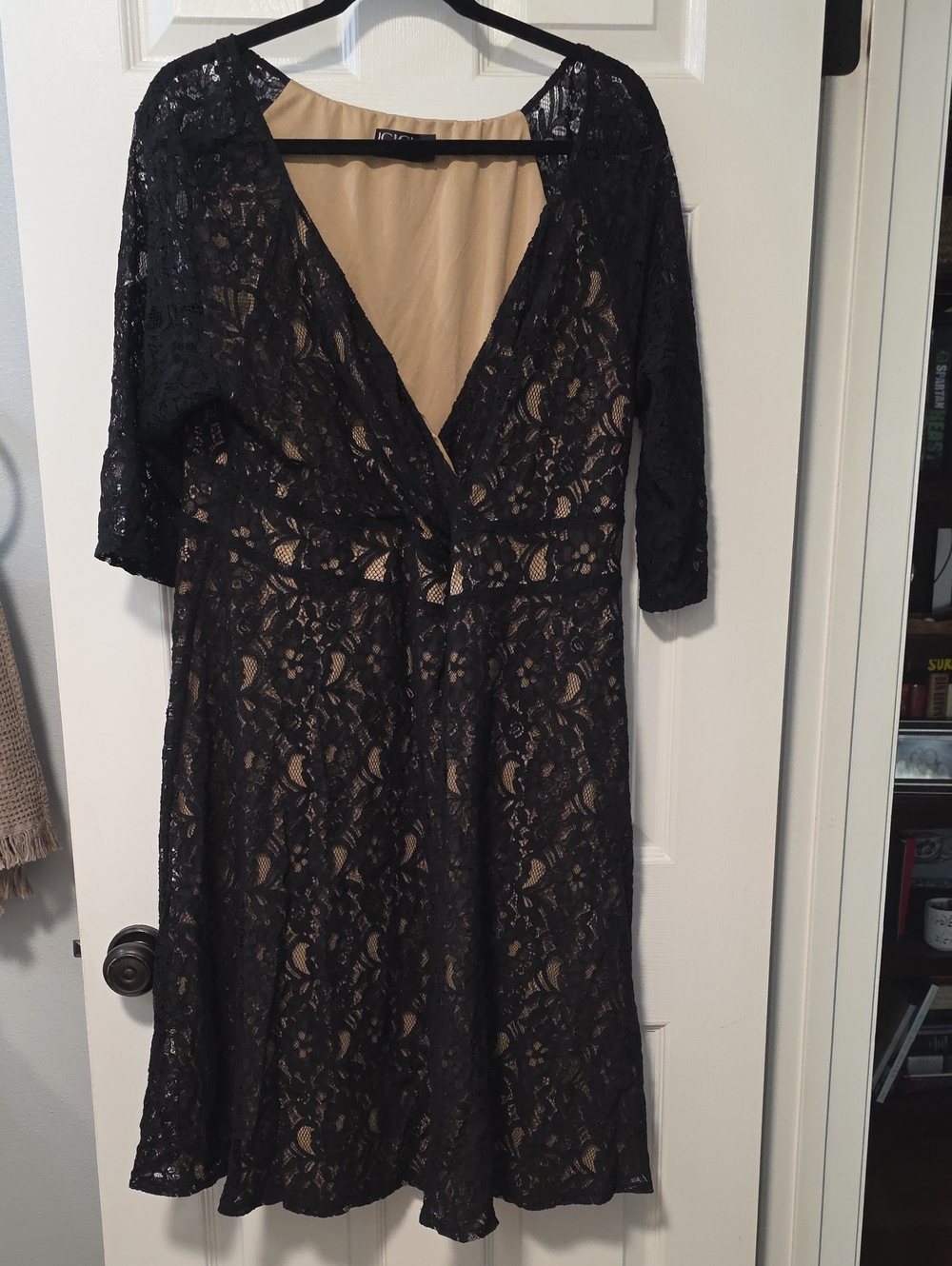 Igigi Black Lace V-Neck Dress with Nude Lining 18/20